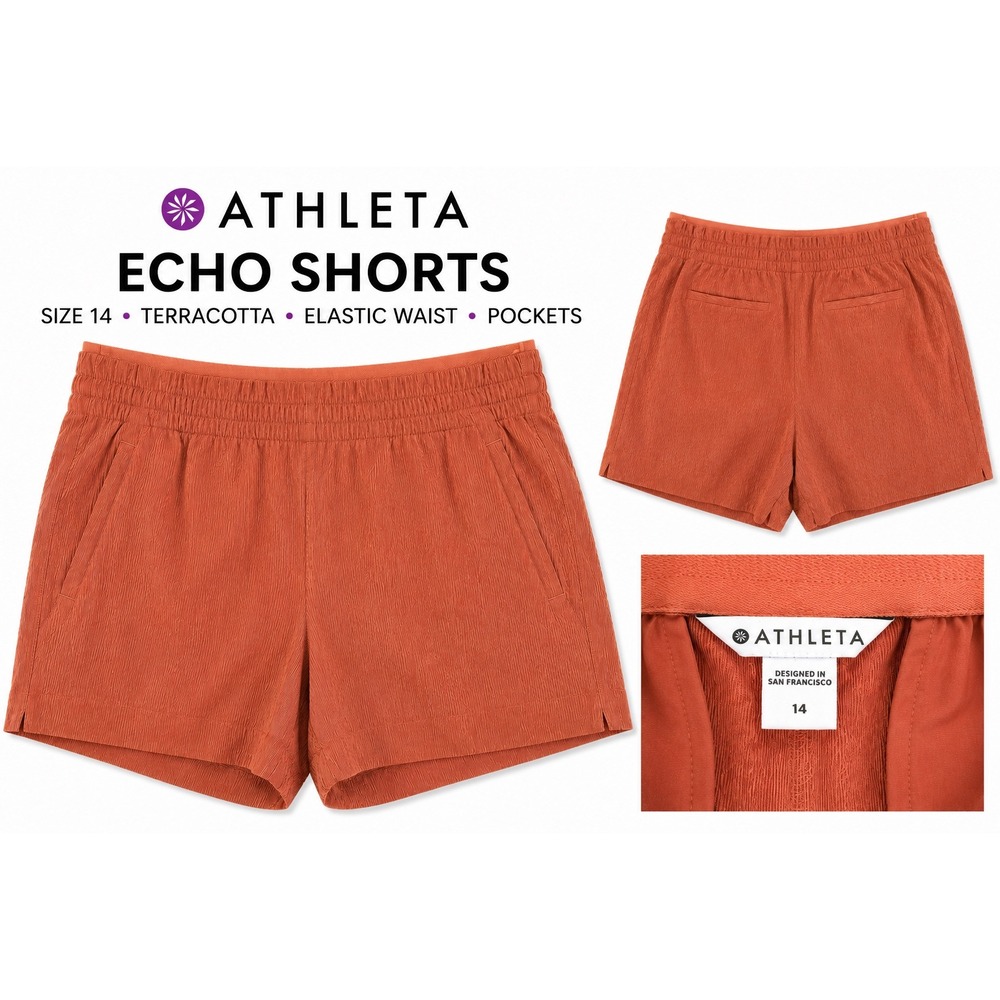 Athleta Echo Shorts Womens Size 14 Terracotta Textured Pull On Travel Casual